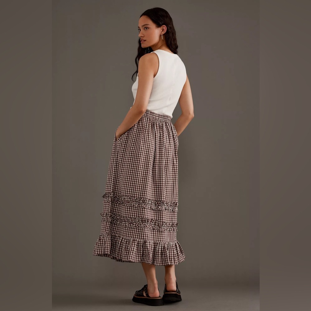 DAMSON MADDER Rina Ruffle Skirt in Chocolate Check UK 12 / US 8 - Picture 10 of 16